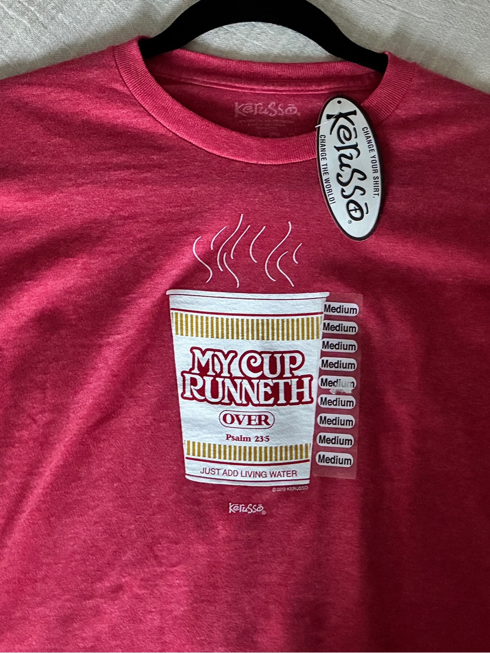 Short Sleeve Ramen Cup of Noodle My Cup Runneth Over Bible Tee, Red, Medium NEW - Picture 5 of 6
